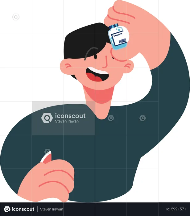 Boy holding a vaccine vial  Illustration