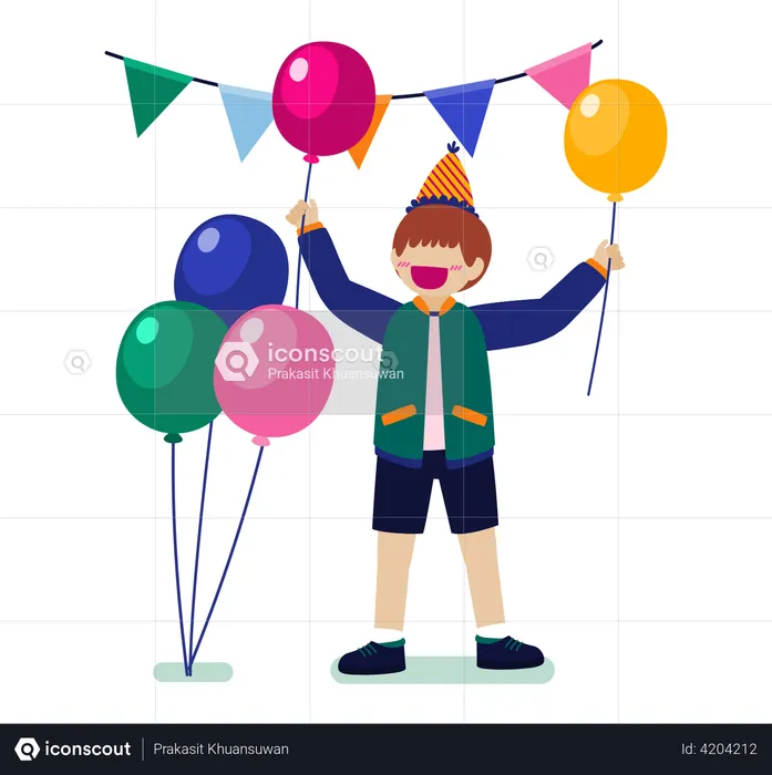 Boy holding balloon  Illustration