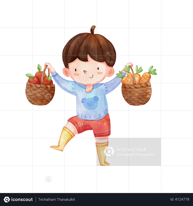 Boy holding basket  Illustration