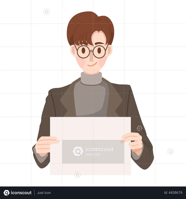 Boy holding blank board  Illustration