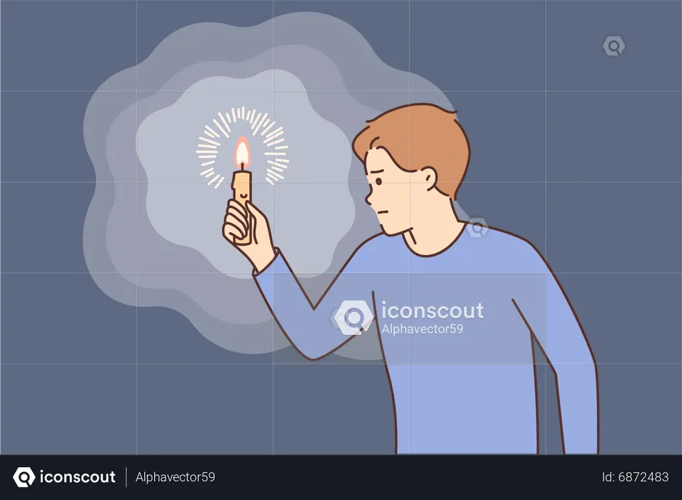 Boy holding candle in dark area  Illustration