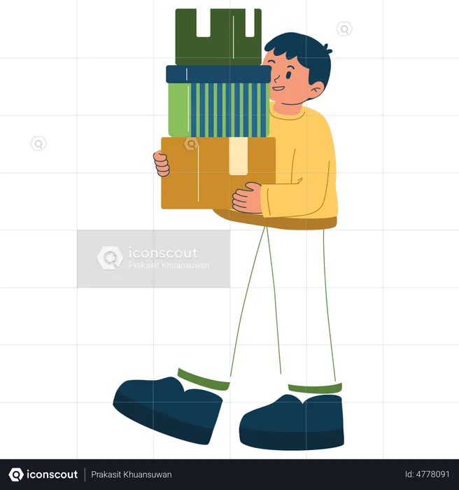 Boy holding cargo box  Illustration