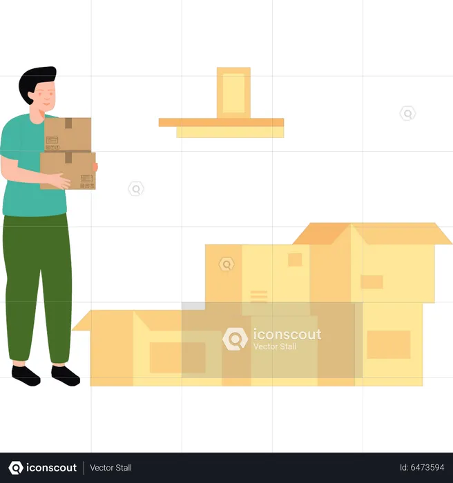 Boy holding carton  Illustration