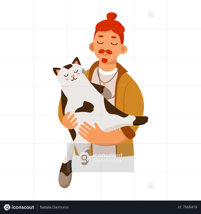Boy holding cat  Illustration