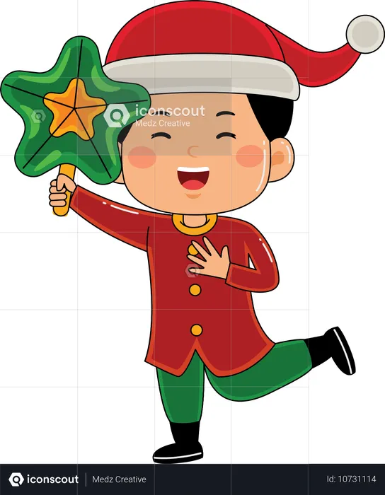 Boy holding christmas candy  Illustration