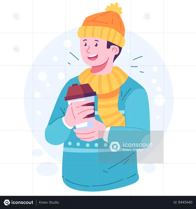 Boy holding coffee cup  Illustration