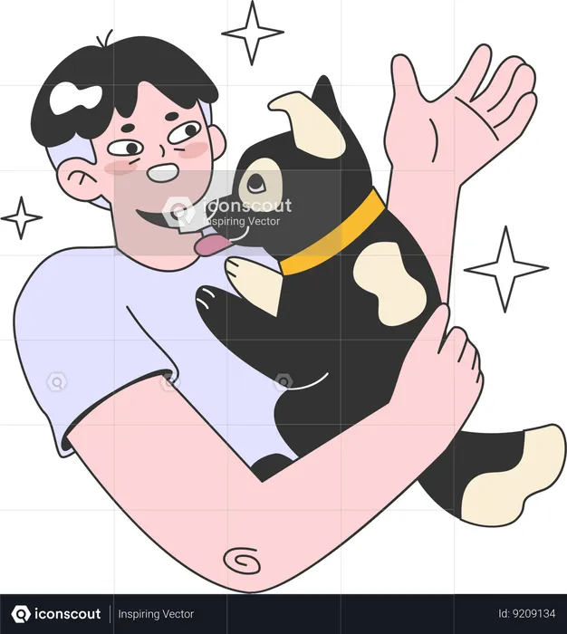 Boy holding dog  Illustration