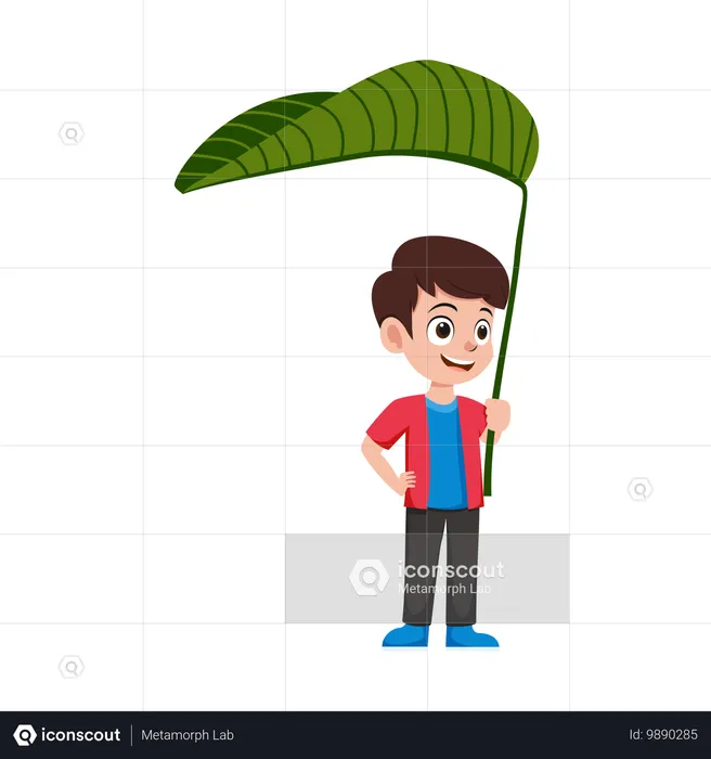 Boy holding giant guava leaf  Illustration