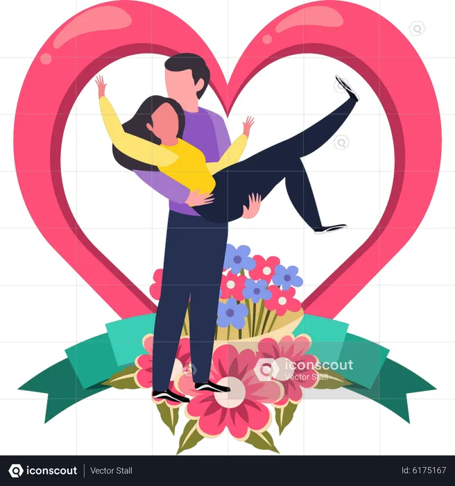 Boy holding girl in arms  Illustration