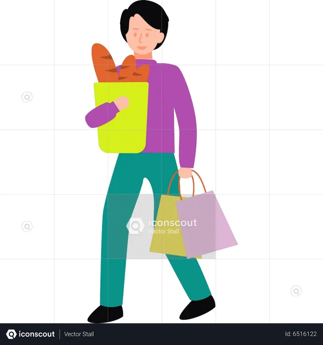 Boy holding grocery bag  Illustration