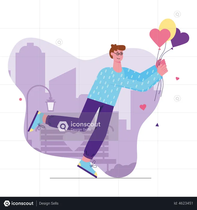 Boy holding heart shaped balloon  Illustration