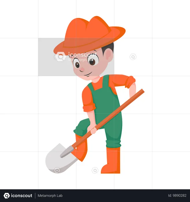 Boy holding Hoe  Illustration