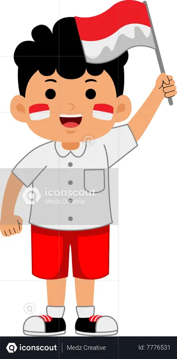 Boy holding Indonesia Independence Day  Illustration