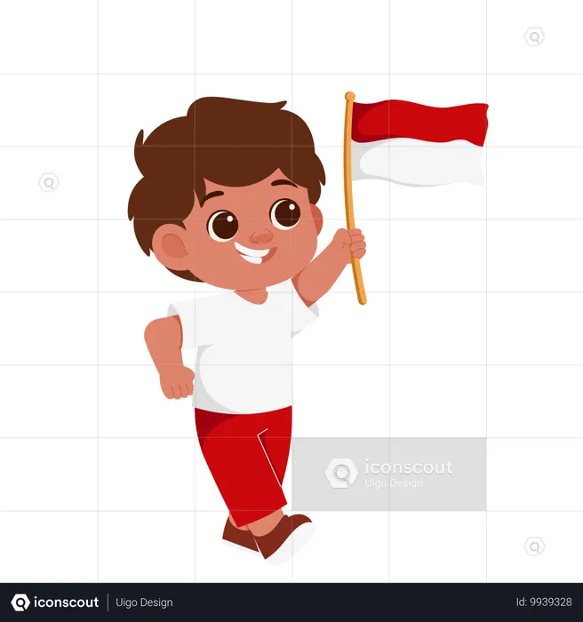 Boy holding Indonesian Flag  Illustration