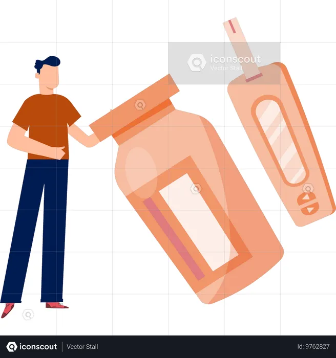 Boy holding insulin bottle  Illustration