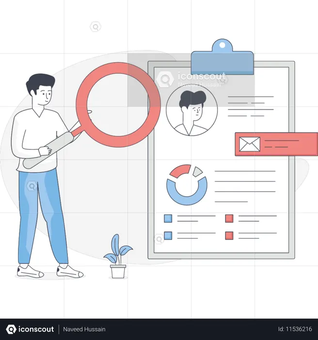 Boy Holding Magnifying Glass while find profile  Illustration