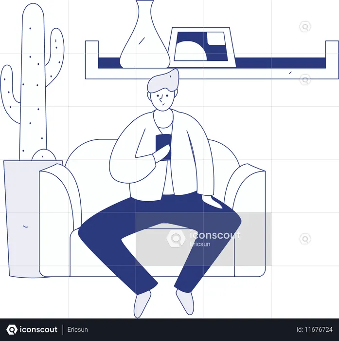 Boy holding mobile while doing online meeting on mobile  Illustration