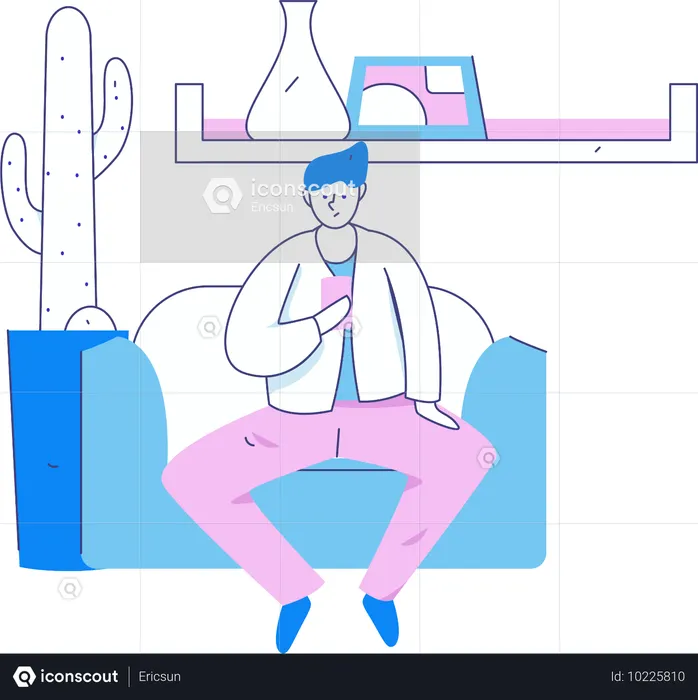 Boy holding mobile while doing online meeting on mobile  Illustration