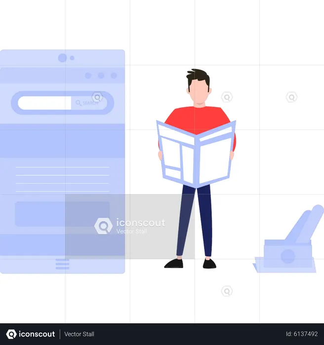 Boy holding paper in hhand  Illustration