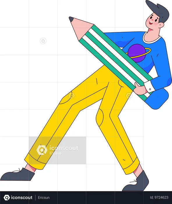 Boy holding pencil  Illustration