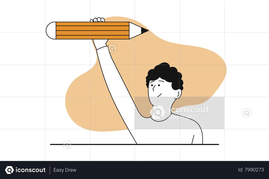 Boy holding pencil  Illustration