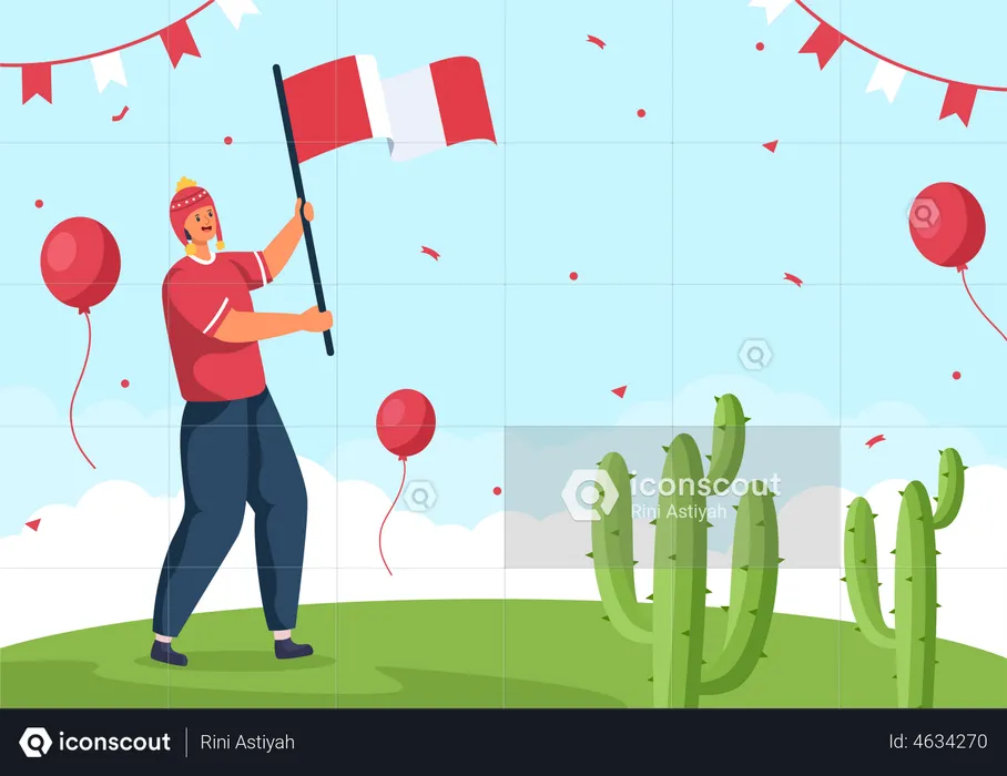 Boy Holding Peru Flag on Independence Day  Illustration