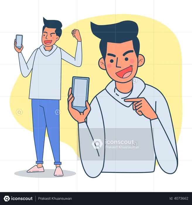 Boy holding phone  Illustration