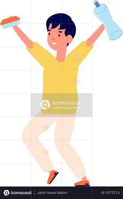 Boy holding recyclable plastic  Illustration