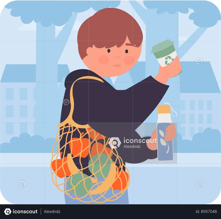 Boy holding recycling glass  Illustration