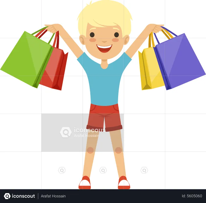 Boy holding shopping bag  Illustration