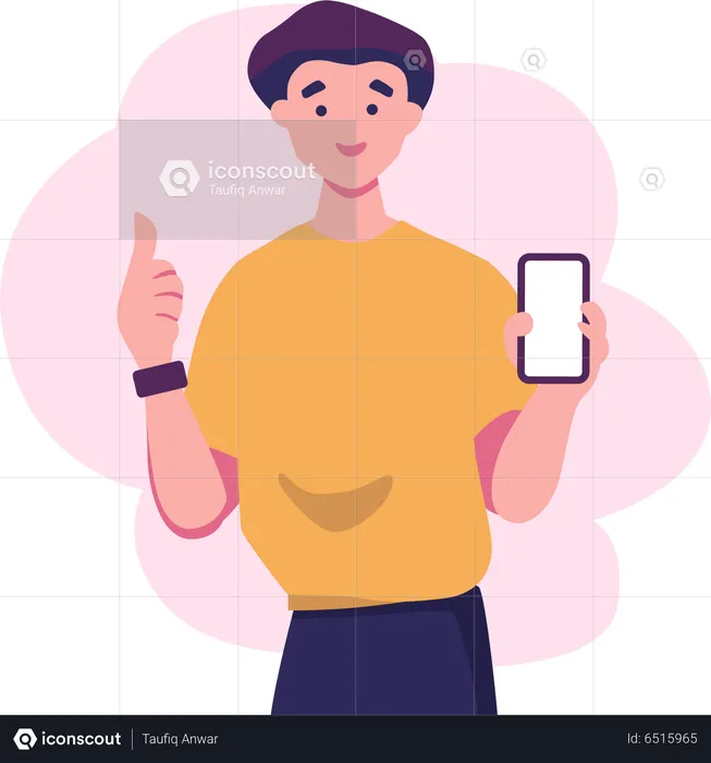 Boy Holding Smartphone  Illustration