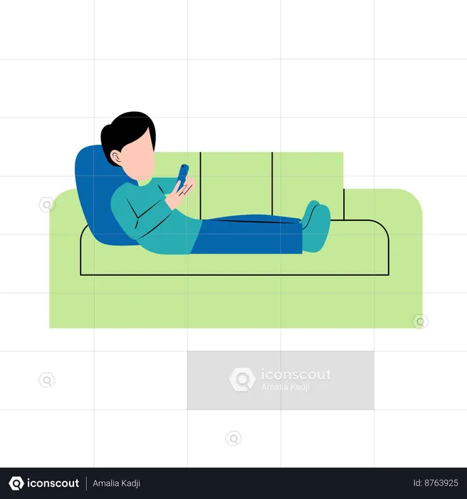 Boy holding smartphone on sofa  Illustration