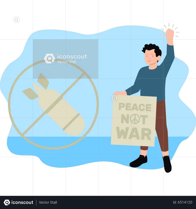 Boy holding stop war board  Illustration