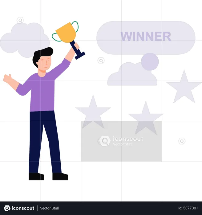 Boy holding the winner's trophy  Illustration