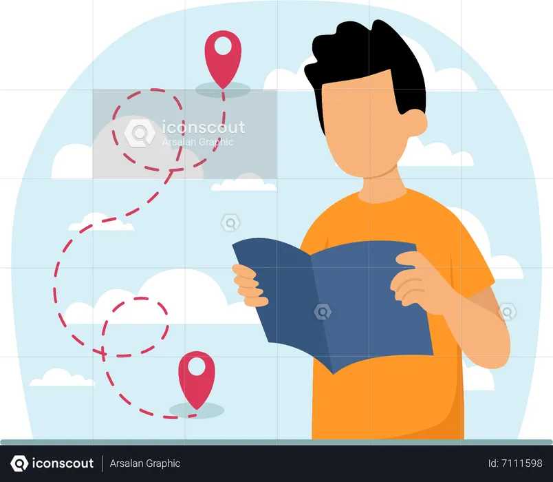 Boy holding travel map  Illustration