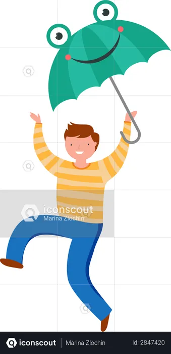 Boy holding Umbrella  Illustration