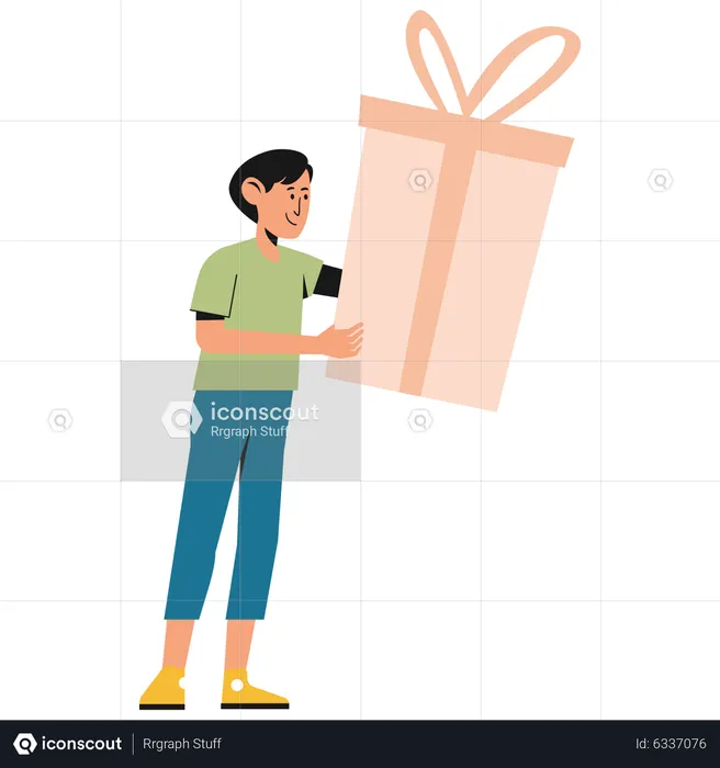 Boy holding Valentine Gift  Illustration
