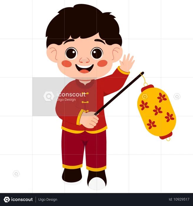 Boy holding wooden lantern  Illustration