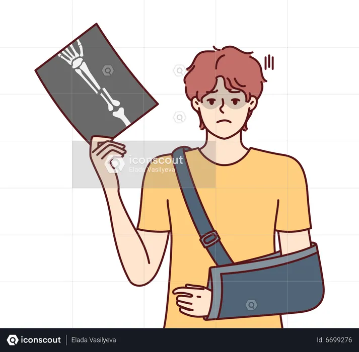 Boy holding Xray of hand fracture  Illustration