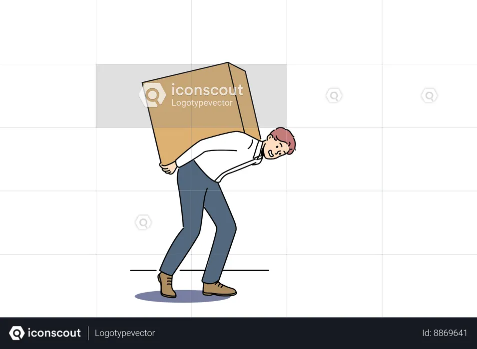 Boy holds large box on his back  Illustration