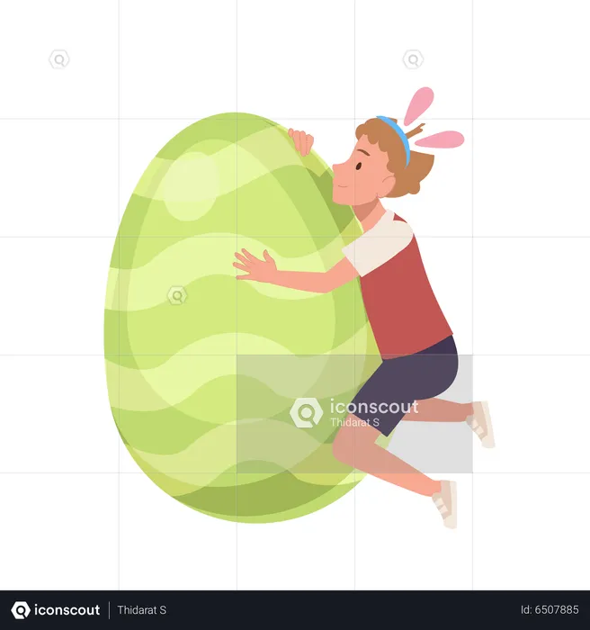 Boy hugging big easter egg  Illustration