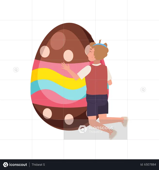 Boy hugging easter egg  Illustration