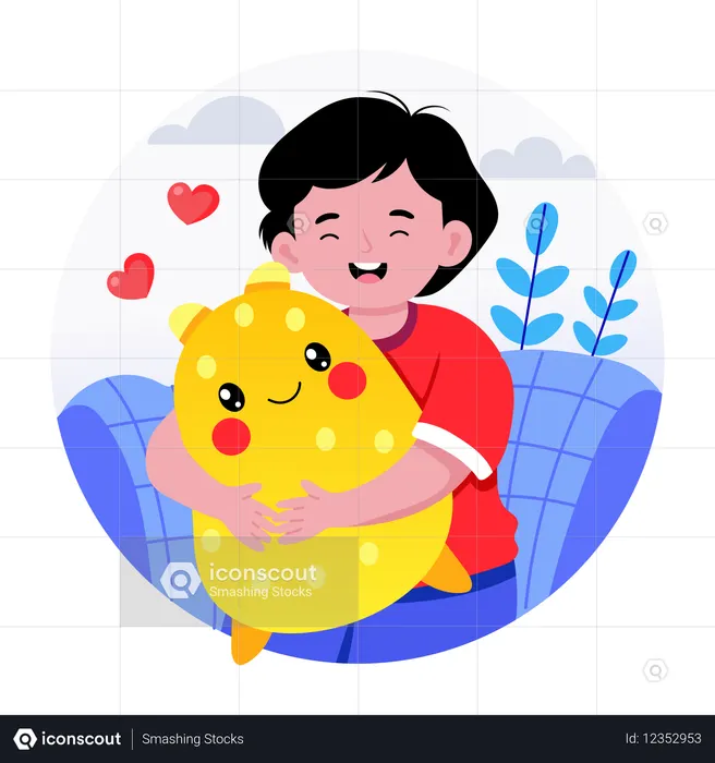 Boy hugging toy  Illustration