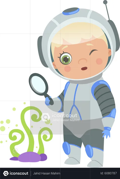 Boy In Astronaut Suit holding magnifying glass  Illustration