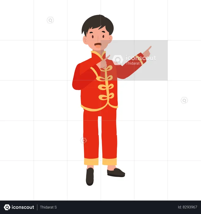 Boy in Chinese traditional dress showing direction  Illustration