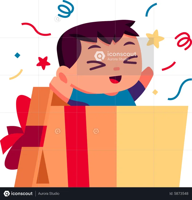 Boy in Gift Box  Illustration