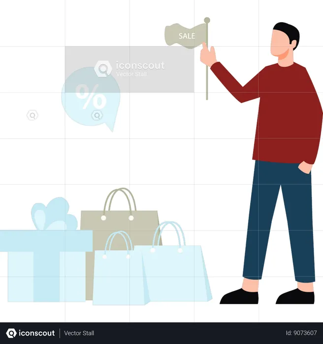 Boy is advertising sales at a shopping mall  Illustration