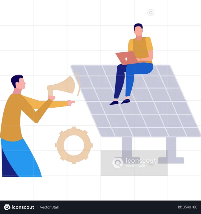Boy is announcing about the settings of the solar panel  Illustration