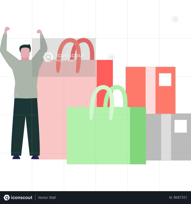 Boy is being happy after shopping  Illustration