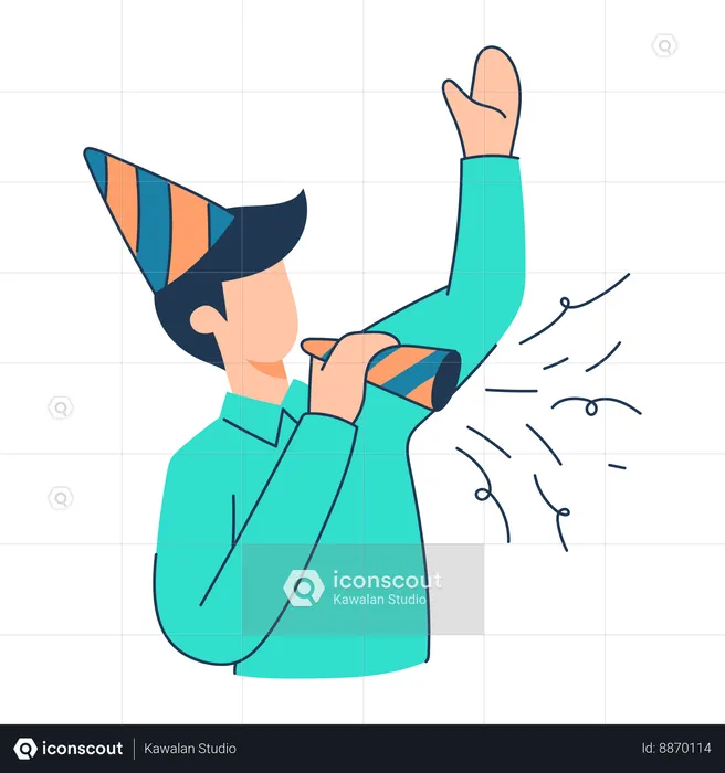 Boy is blowing confetti poppers in birthday party  Illustration